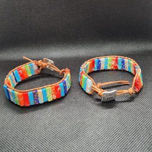 Set Of 2  7 Chakra Bracelets with Real Stones Leather Wrap Healing Bead Bracelet